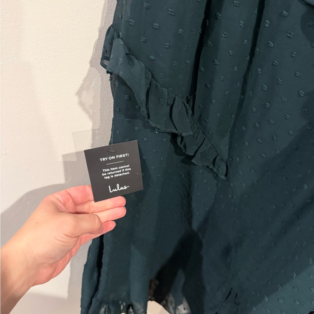 Lulu's Dark Green High Low Wrap Dress - Picture 9 of 9